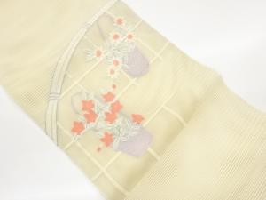 絽綴れ格子に花籠模様織出し名古屋帯